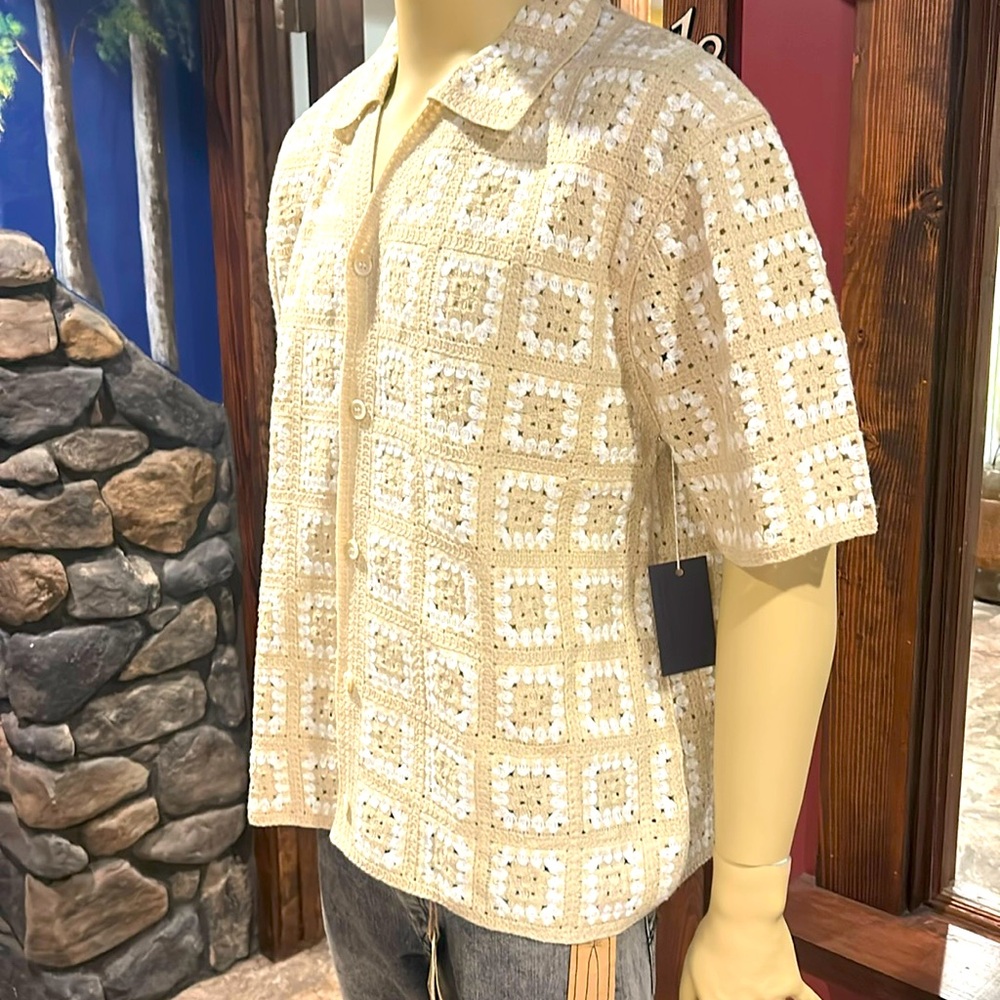 NWT Sandstone Cream Crochet Short Sleeve Shirt